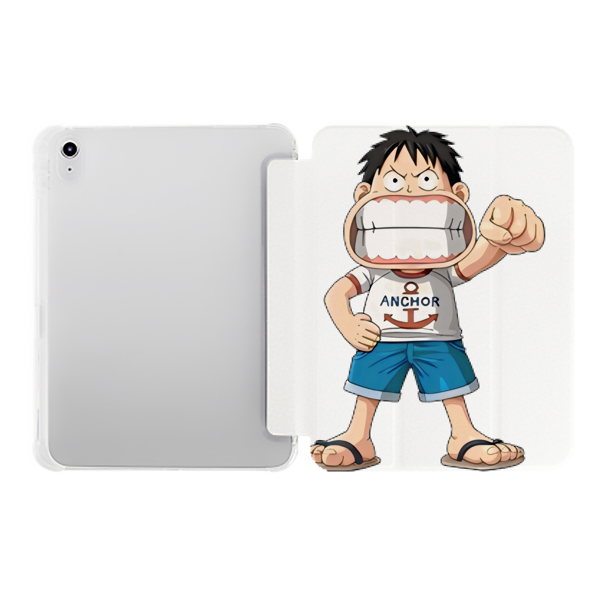 （画像用） ワンピース モンキー・D・ルフィ ONE PIECE Monkey D. Luffy IPad ケース ペン収納付き 三つ折りスタンド PUレザー×シリコン 対応機種9.5/10.5/10.9インチ